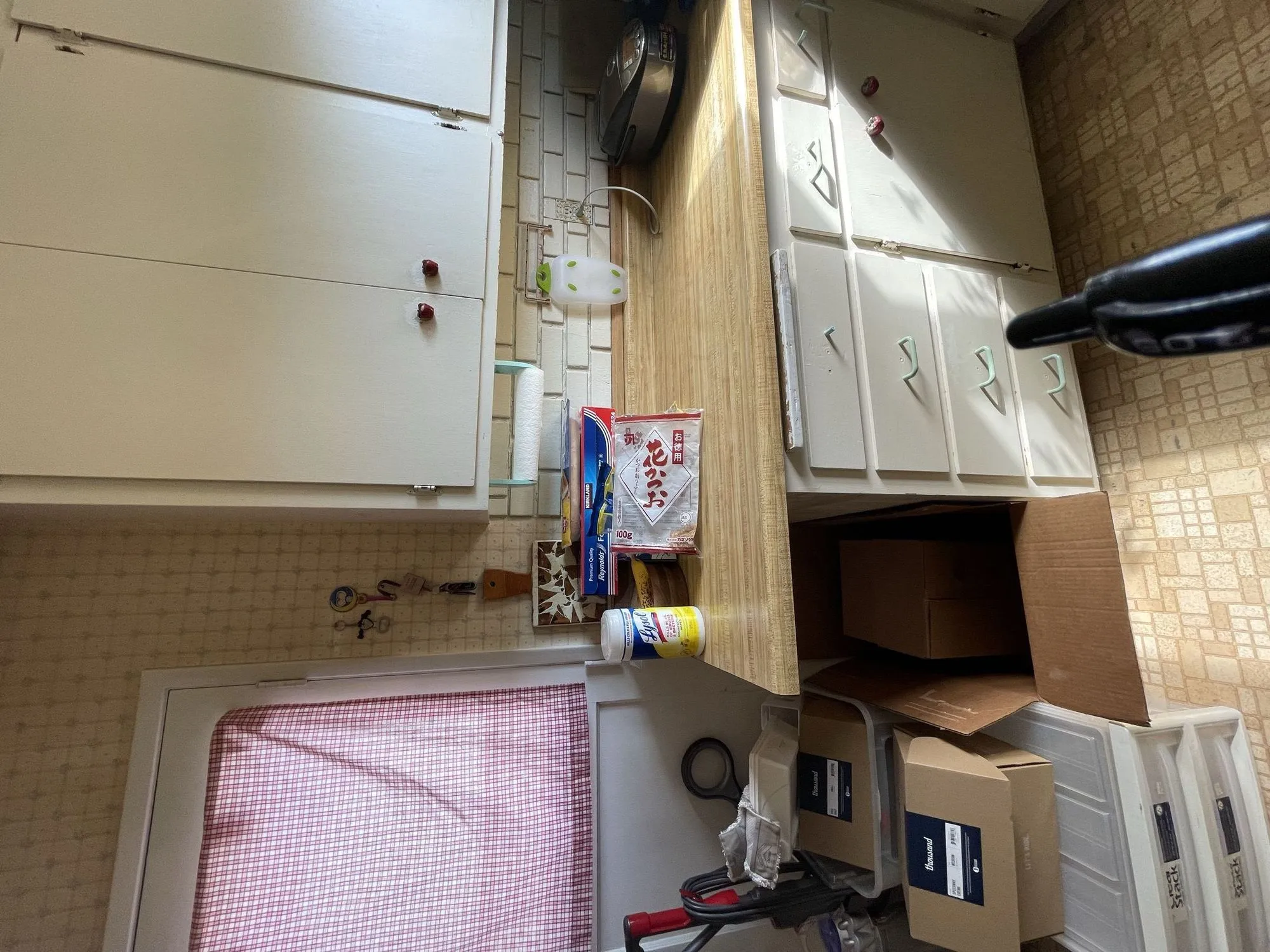 Original kitchen counter and cabinets before remodel