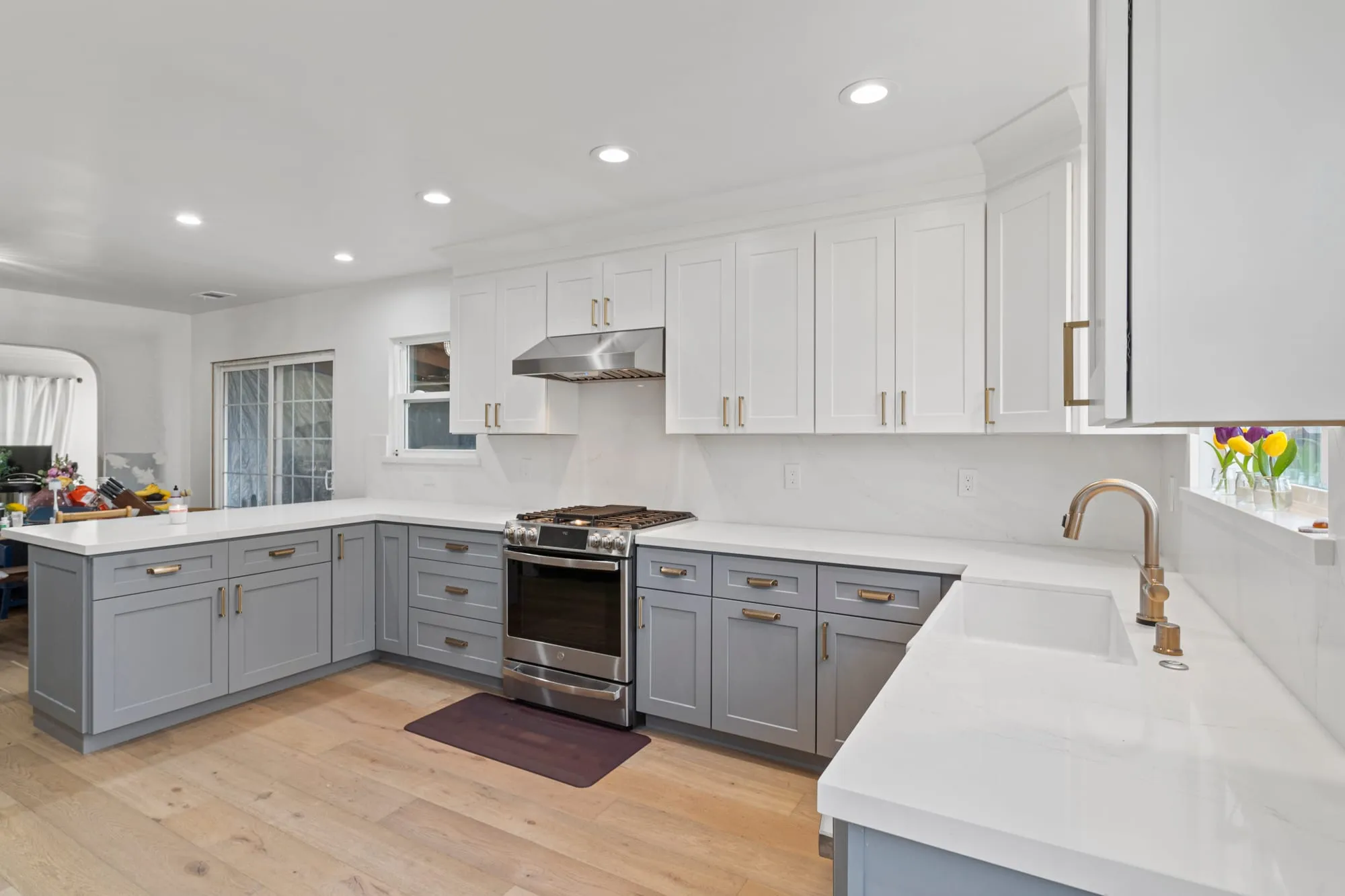 Wide view of the kitchen from the dining side