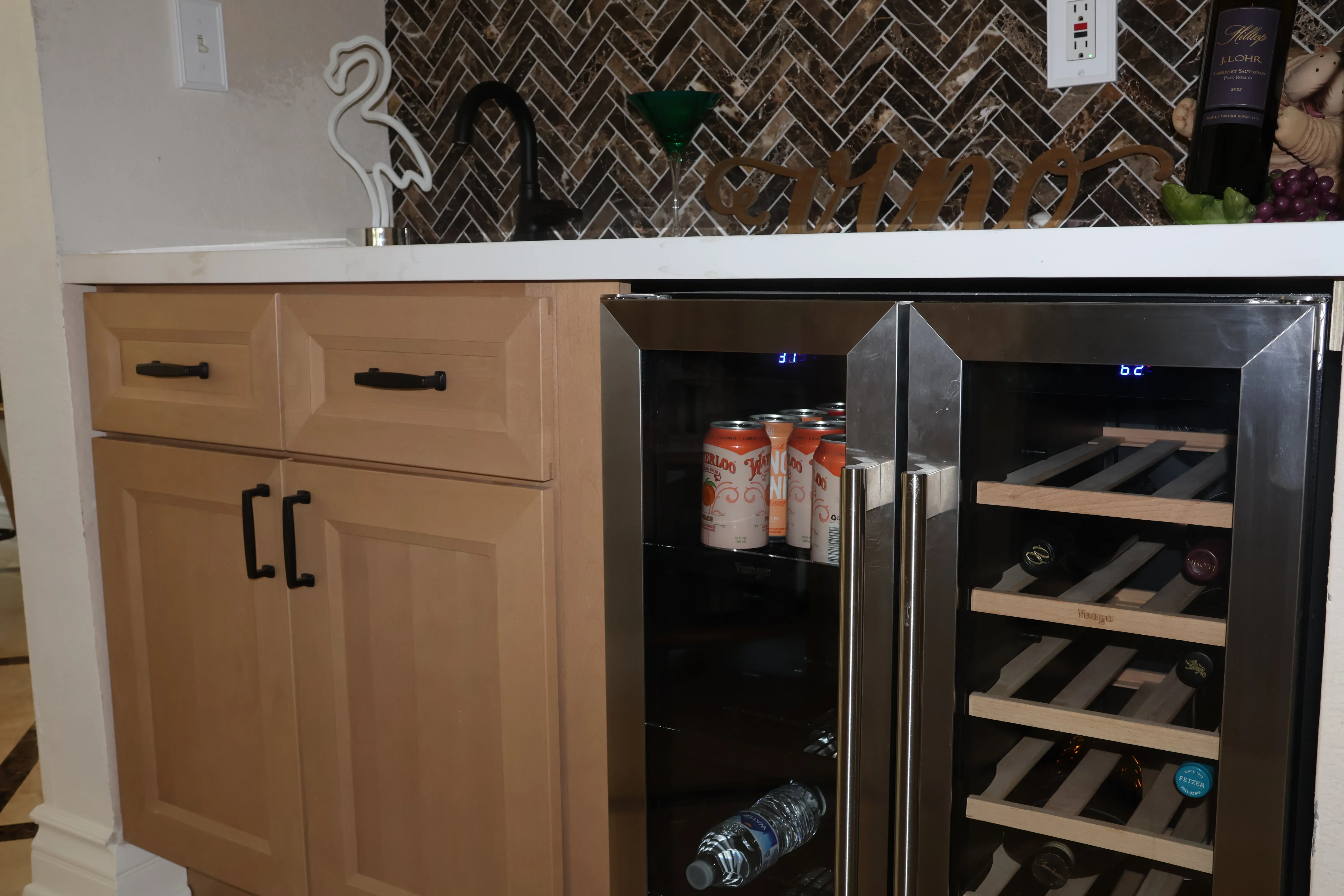 Wine bar with herringbone tile